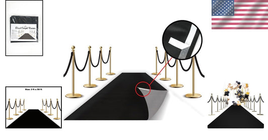 Luxury Handmade Black Carpet Runner 3x50 Feet for Weddings & Celebrations