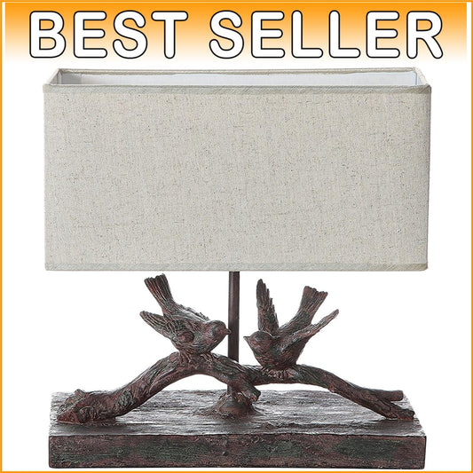 Elegant Rustic Bird Table Lamp with Antique Bronze Finish & White Shade