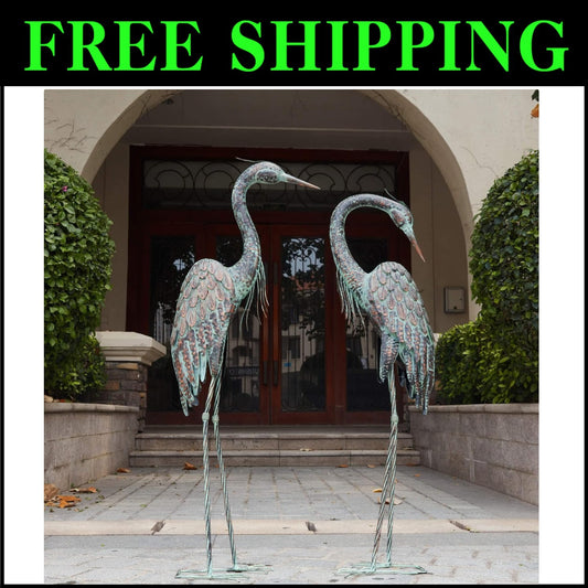 Large Standing Crane Statues - Beautiful Bird Yard Art for Garden Display
