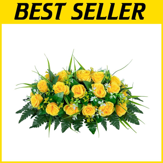 Vibrant Yellow Rose Cemetery Flower Saddle - Weather Resistant Outdoor Decor