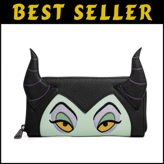 Sleeping Beauty Maleficent Face Wallet - 8 Card Slots & Zippered Coin Pocket