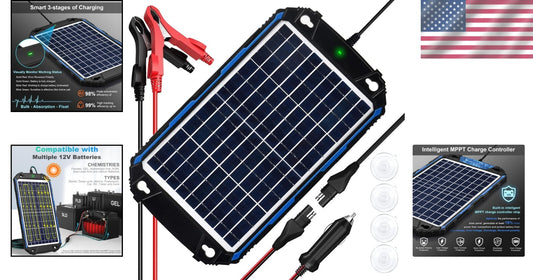 Portable 10W 12V Solar Battery Charger with 3-Stage Charging & Safety Features