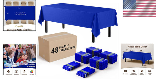 Durable Dark Blue Plastic Table Covers - 48 Disposable Rectangle Tablecloths