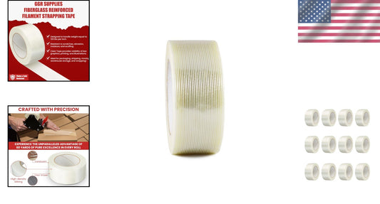 Extra Strong 60yds Fiberglass Reinforced Strapping Tape - 2in Wide, 12 Pack