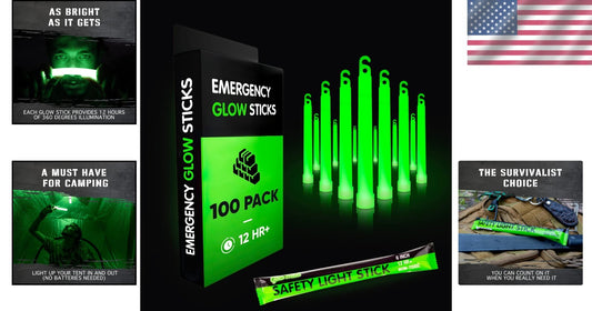 Waterproof & Non-Toxic 12-Hour Glow Sticks for Camping & Emergencies - 100 Pack