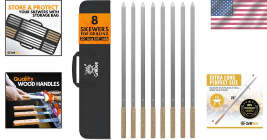 Extra Large 23" Reusable Stainless Steel Skewers for No Spin Grilling – Set of 8
