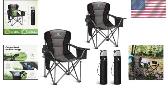 Ergonomic Padded Folding Camping Chair with Cooler & Cup Holder - Twin Pack