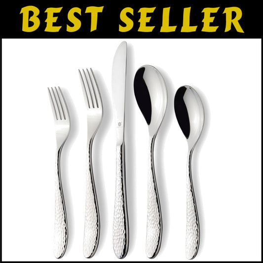 Luxurious 30-Piece Hammered Stainless Steel Silverware Set for 6—Dishwasher Safe