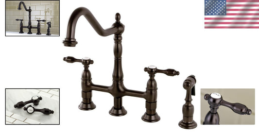 Vintage Style 8-Inch Bridge Faucet with Pull Down Sprayer in Oil Rubbed Bronze