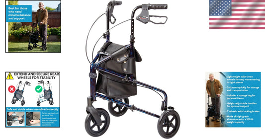 Maneuverable Trio Walker for Seniors - Adjustable Handles and Quick Collapse