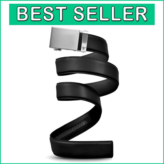 Durable XL Men's Leather Ratchet Belt - Smooth, Scratch Resistant, Black Leather