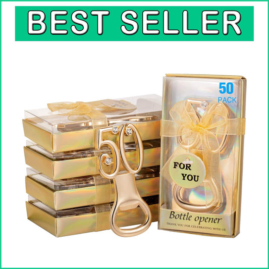 50-Piece Gold Rhinestone Bottle Opener Set for 50th Anniversary Celebrations