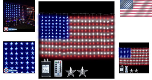 Festive 260 LED American Flag Curtain Lights - Ideal for Patriotic Celebrations