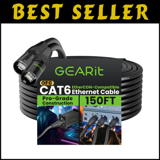 High-Speed 10Gbps 150ft Shielded Ethernet Cable with Locking EtherCON Connectors