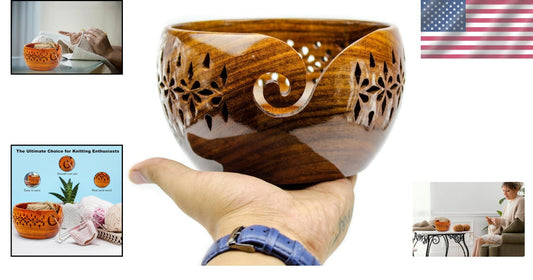 Large Round Yarn Storage Bowl in Solid Rosewood – Ideal for Knitting & Crochet