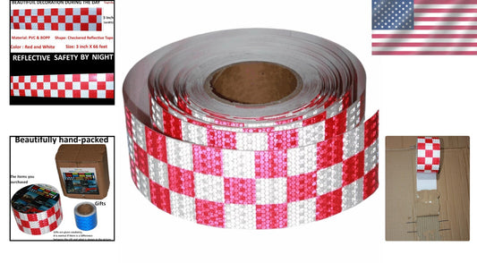 3in x 66ft Waterproof Reflective Marking Tape – Eye-Catching Red and White