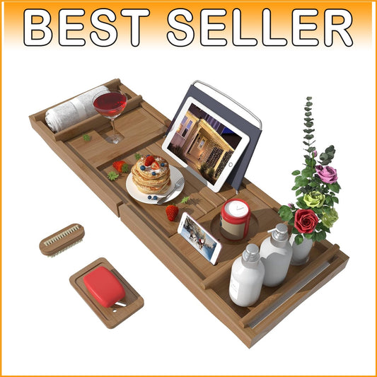Elegant Adjustable Bamboo Bathtub Tray - Perfect for Spa and Relaxation