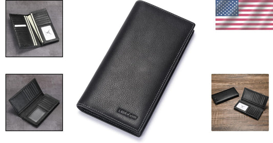 Elegant Vintage Black Calfskin Wallet - 15 Credit Card Slots & Cash Compartment