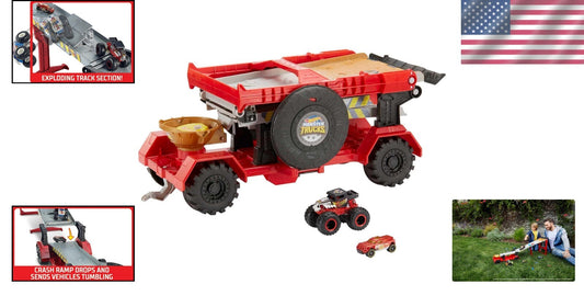 Exciting Monster Truck Racing Playset - 1:64 Scale with Trophy Cup & Transporter