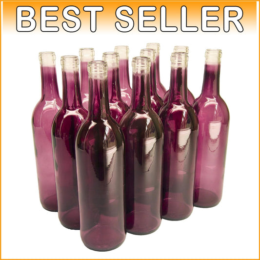 Stylish 750ml Glass Wine Bottles - Brandy Bordeaux with Cork Finish, 12 Count