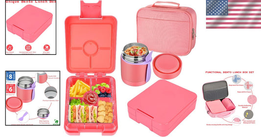4-Compartment Kids Bento Box with Matching Insulated Lunch Bag & Soup Jar
