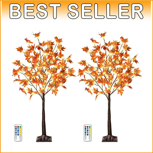 4FT Lighted Maple Trees - 8 Modes, 2 Pack Indoor/Outdoor Thanksgiving Decor