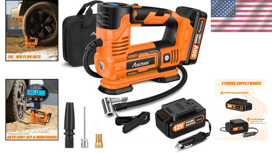 20V Cordless Tire Pump with Digital Gauge & Tool Bag - Your Travel Companion
