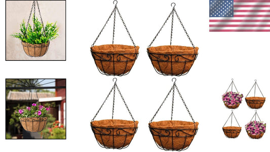 Rust-Resistant Metal Planter Baskets - Versatile Hanging Garden Decor, Pack of 4
