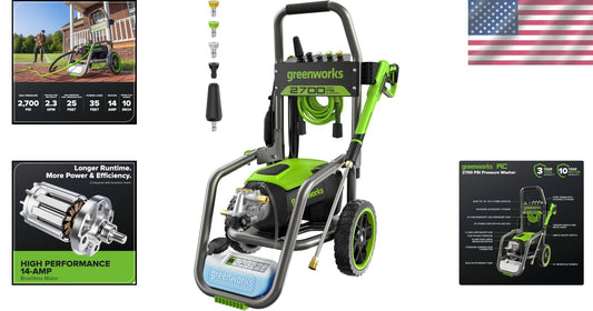 Electric Pressure Washer 2700 PSI, 2.3 GPM - Easy Start with Multiple Nozzles
