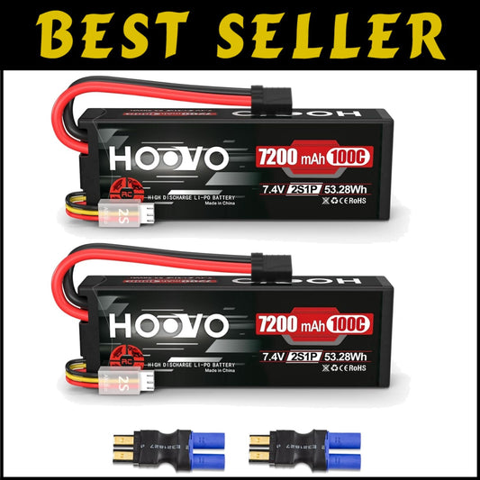 2 Pack 7200mAh 2S Lipo Battery for High-Speed RC Racing - Hard Case Protection