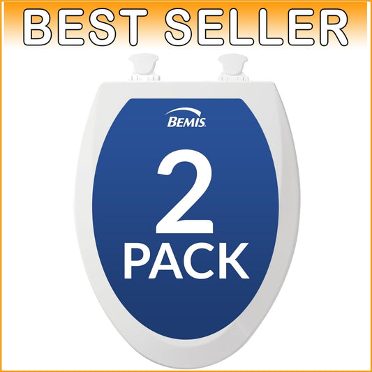 2-Pack Elongated White Wood Toilet Seats with Easy Clean Hinges & Installation