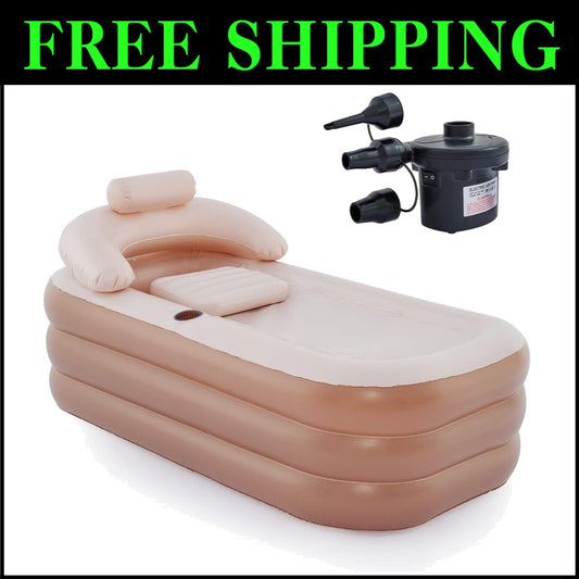 Portable Inflatable Bathtub with Electric Pump & Pillow - Indoor/Outdoor Spa
