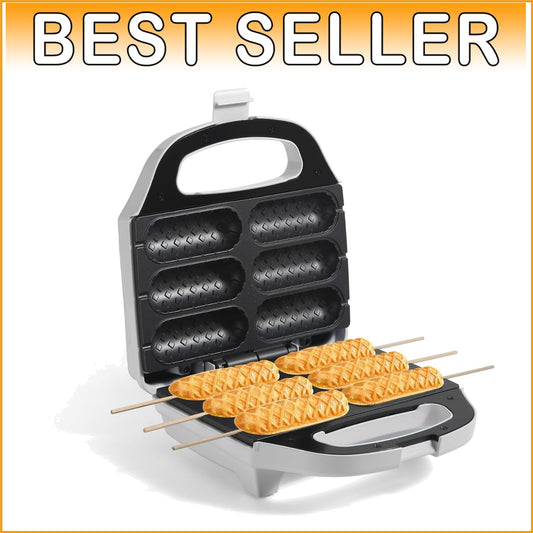 Non-Stick Hot Dog Waffle Machine with Temperature Control - White Design