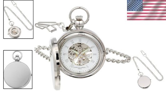 Luxury Chrome Finish 48mm Mechanical Pocket Watch with Photo Insert