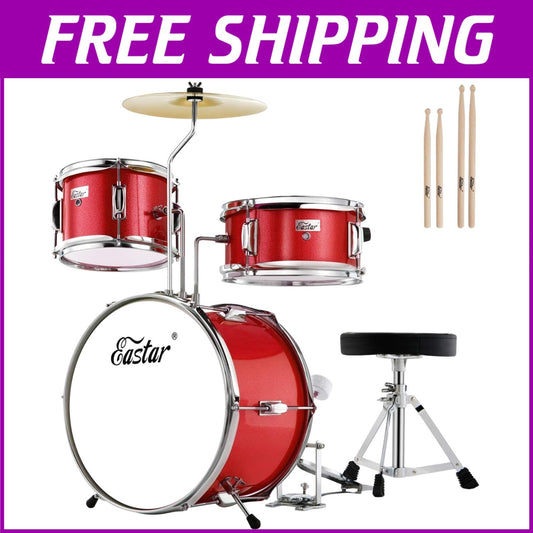14-Inch Poplar Wood Drum Set for Kids with Cymbal & Drumming Essentials