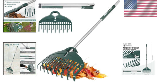 Compact Foldable Garden Rake with Ergonomic Handle - Effortless Leaf Cleanup