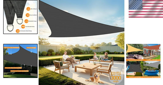 Reinforced 20' Dark Grey Sun Shade Sail - Custom Sizes & Quick Installation
