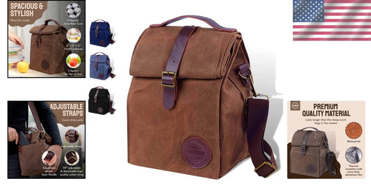 Insulated 10L Waxed Canvas Lunch Bag - Elegant Brown Cooler for Men & Women