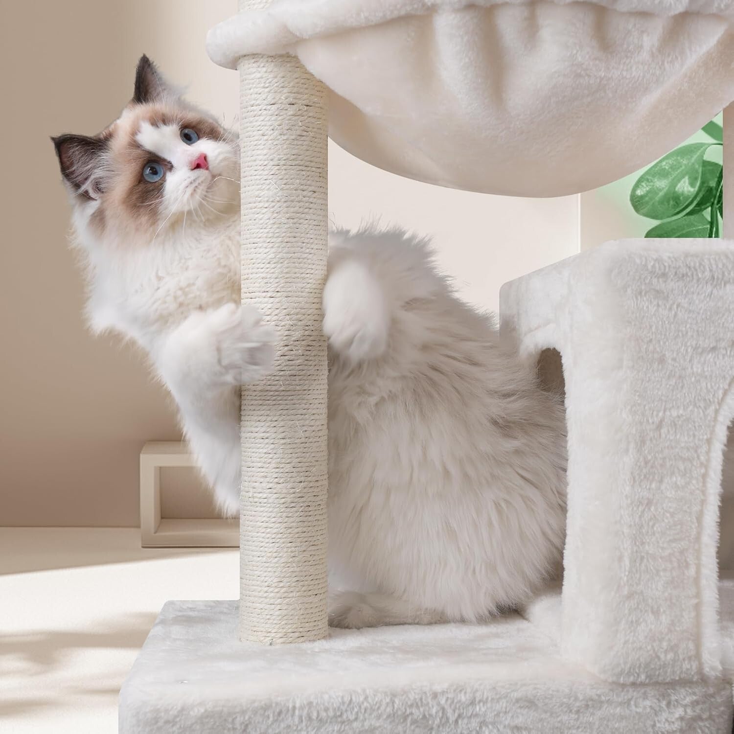 37.4" Beige Cat Tree Tower with Cozy Condos & Scratching Post for Cats