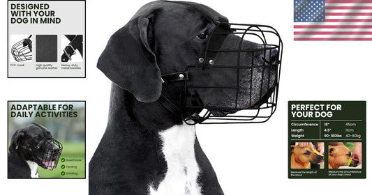 Breathable Large Dog Muzzle with Leather Straps - Prevents Biting & Scavenging