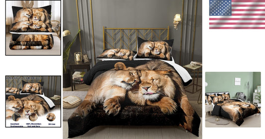 Elegant King Lion Bedding Set - Machine Washable Microfiber Quilt and Shams