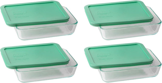 Durable 3-Cup Glass Containers with Green Snap Lids - Dishwasher Safe Lids