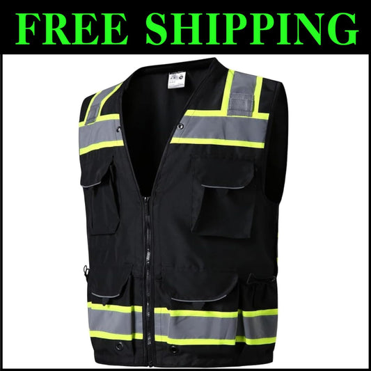 Durable 12 Pockets Reflective Safety Vest - Class 2 Compliance for Professionals