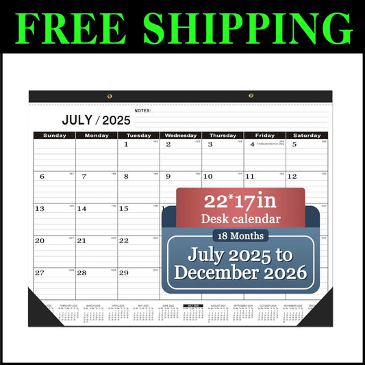 Large Desk Calendar 2025-2026 - Classic Black & White, 22x7, Perfect for Office