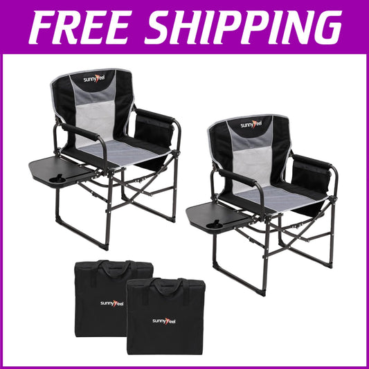 Heavy-Duty X-Large Portable Camping Directors Chair with Side Table & Cup Holder