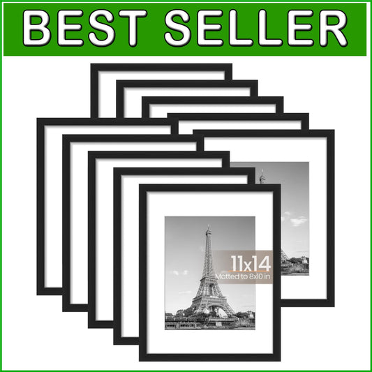 Elegant 11x14 Picture Frame Set of 10 - Display 8x10 with Mat or 11x14 Without