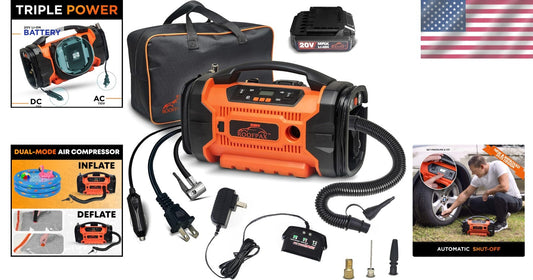 Compact Tire Inflator & Deflator with 20V Lithium Battery - Emergency Ready