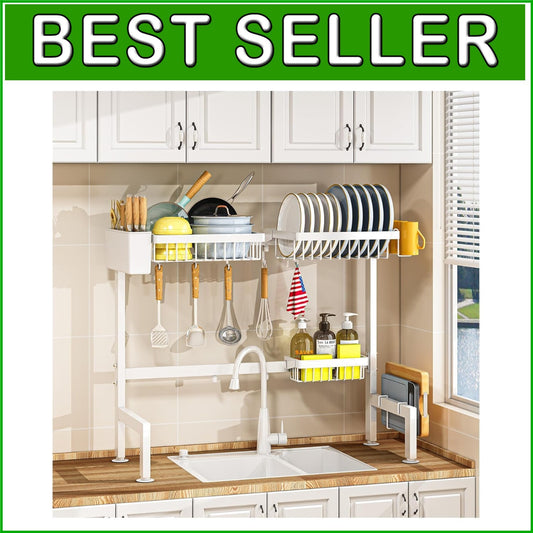 Elegant White Over Sink Dish Drying Rack - Rust Resistant, Space Saving Design