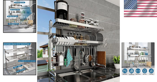 Premium Stainless Steel Over Sink Dish Rack - Multi-Functional 3 Tier Organizer