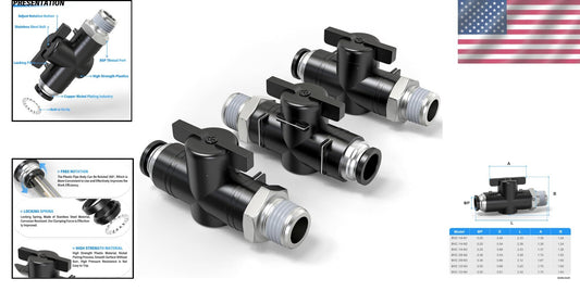 1/4" Tube OD x 1/8" NPT Thread Ball Valve - 145 PSI Air Flow Control (5 Pack)